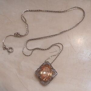 Genuine .925 Sterling Silver With Tangerine And Diamond Pendant 1"